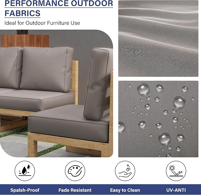 UIXE Outdoor Deep Seat Cushion Set with Slipcovers, Patio Furniture Cushions & Back Pillow, Water-Resistant Outdoor Cushion Cover Backyard Sectional Sofa Cushions for Bistro Chair - Coffee