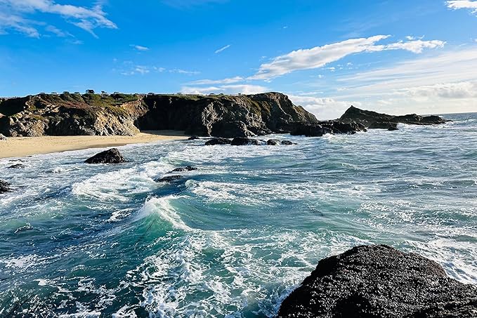 Bodega Bay Coastal Wall Art – Framed Ocean Photography Print – California Nature Landscape Poster – Seascape Decor for Living Room or Bedroom - (16x20 inches) - Wooden Framed (White)