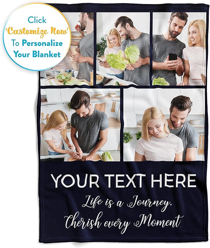 Ships Next Day, Custom Blanket with Picture and Text - Printed in USA, Personalized Photo Blanket with Text (Fleece 96x120)