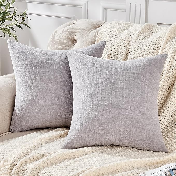 GAWAMAY Decorative Square Throw Pillow Covers 22"x22" Inch Set of 2, Super Soft Chenille Pillows Farmhouse Fall Pillowcase for Living Room Bedroom Sofa Couch Cushion Cover Light Grey 55x55cm