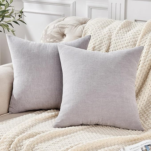 GAWAMAY Decorative Square Throw Pillow Covers 22"x22" Inch Set of 2, Super Soft Chenille Pillows Farmhouse Fall Pillowcase for Living Room Bedroom Sofa Couch Cushion Cover Light Grey 55x55cm