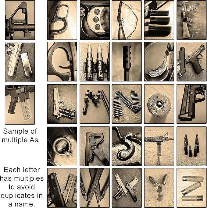 Personal-Prints FIREARM Personalized Name Art Print | Customized Gift for the Gun Enthusiast | Unique Photos to Spell Any Name | USA Made Sign Décor (6"x18" Stretched Canvas)