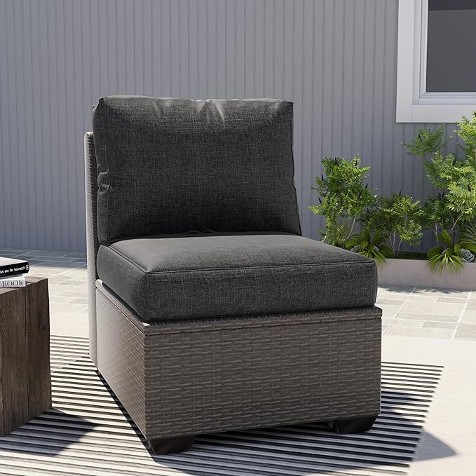 UIXE 24.5" Deep Seat Outdoor Cushion Set with Back Pads, Patio Furniture Cushions, Sectional Sofa Bistro Chair Cushion - Dark Gray, Set of 2