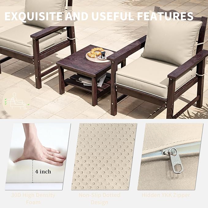 Premium Outdoor Seat Cushion Chair Cushions for Patio Furniture 22 L X 24 W X 4 H Waterproof & Fade Resistant Deep Seat and Backrest Cushion Set with Removable Covers for Chair, Sofa