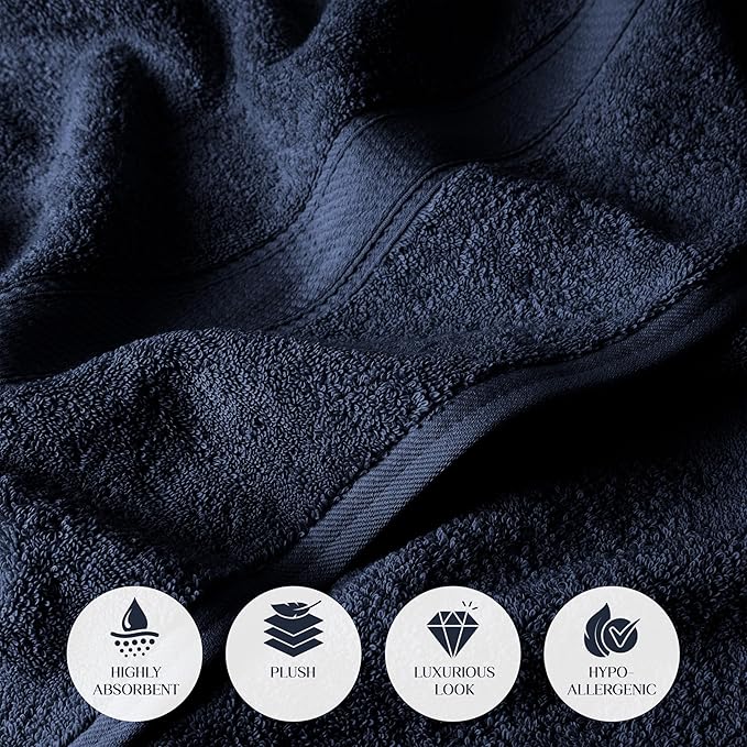 Superior Egyptian Cotton Pile 6 Piece Towel Set, Includes 2 Bath, 2 Hand, 2 Face Towels/Washcloths, Ultra Soft Luxury Towels, Thick Plush Essentials, Guest Bath, Spa, Hotel Bathroom, Navy Blue