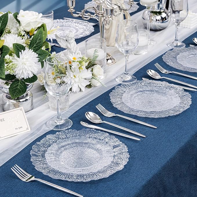 U-QE 60 Pieces Clear Plastic Plates for Party - Disposable & Reusable - Reef Disposable Plates - Premium Hard Plastic Plates for Wedding - Including 30 Dinner Plates 10 '' & 30 Dessert Plates 7 ''