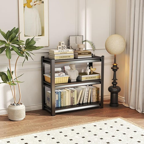 Tall Bookshelf with Open Shelves, Metal Office Book Shelf, Adjustable Organizer Bookcase, Standing Storage Organizer Shelf for Living Room (35.4" W*13.8" D*31.5" H)