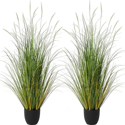 KOL 4ft 2-Pack Artificial Cattail Reed Grass, 47.2’’ Artificial Indoor Outdoor Fake Onion Grass Plant, Home Office Wedding Decorative Potted Plant, Faux Floor Greenery, Housewarming Gift, White