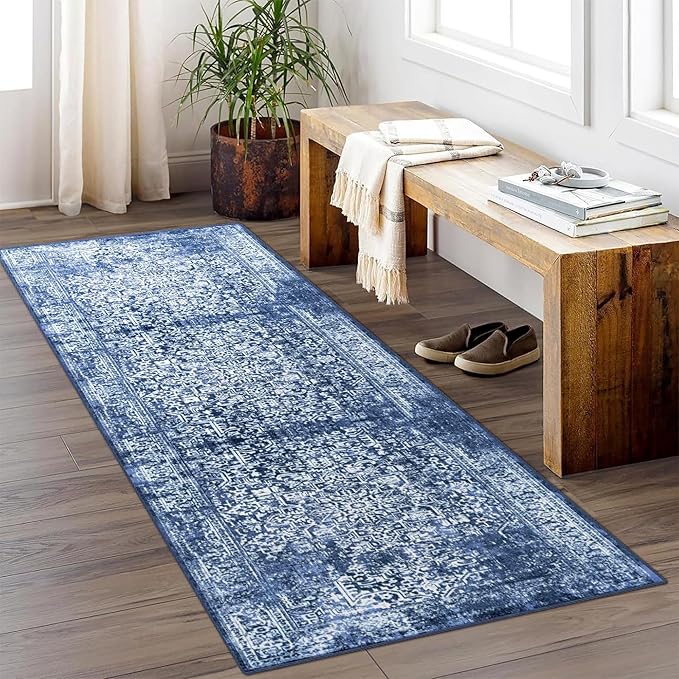 vivorug Runner Rug 2'x8' Vintage Washable Non-Slip Runners for Hallways Kitchen Entryway Laundry Room Carpet Hallway Runner Navy Blue