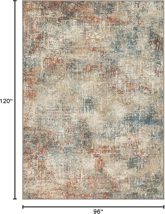 GENIMO Washable Area Rugs for Living Room Bedroom, 8x10 Modern Abstract Non Slip Rug, Low Pile Soft Contemporary Indoor Floor Carpet Cover for Dining Room Kitchen, Multi