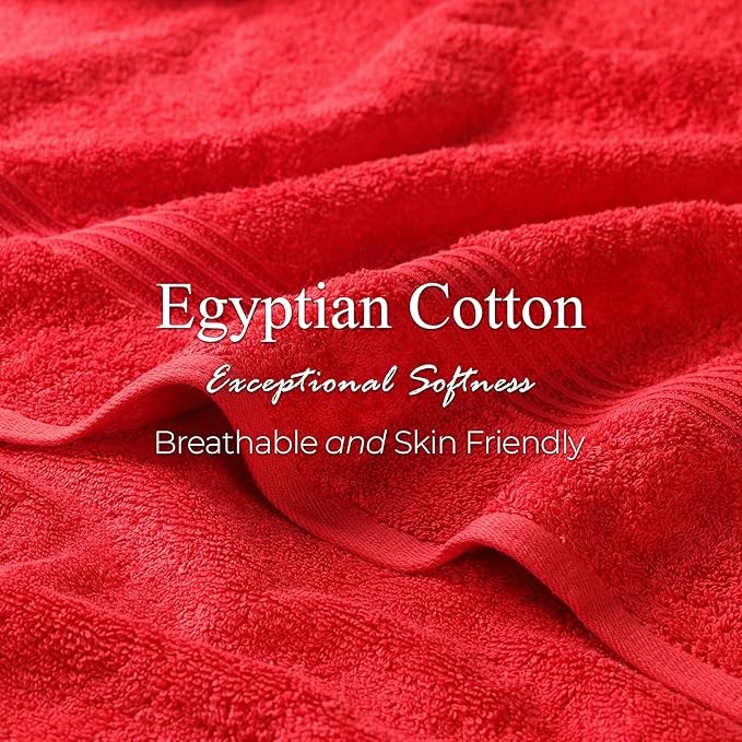 Superior Egyptian Cotton Face Towel/Washcloth Set, Small Towels for Home Bathroom, Master, Guest Bath, Decor Essentials, Quick Dry, Absorbent, Spa, Hotel, Resort, Adult, Kids, Set of 10, Red