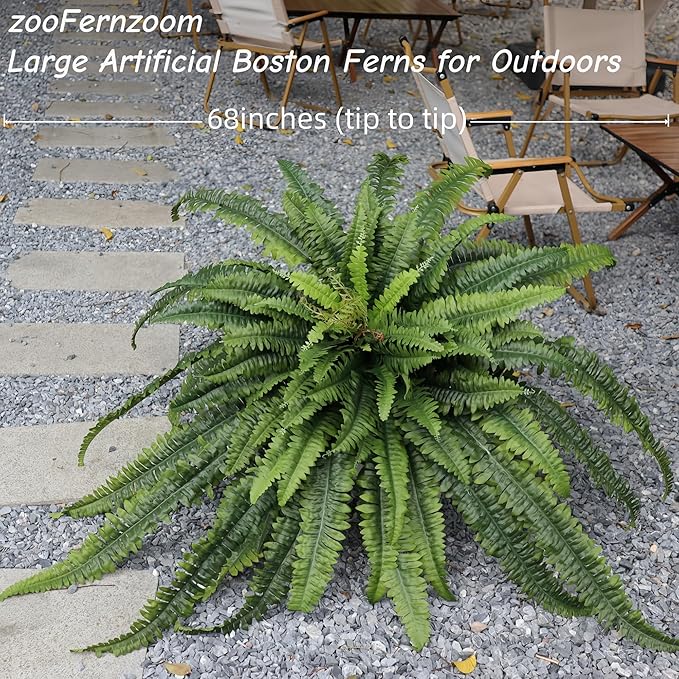 68" Fake Ferns Artificial Plants Large, Artificial Ferns for Outdoors Large, UV Resistant Faux Fern with Long Leaves Suitable for Planters Hanging Porch Home Indoors Garden Patio Office Greenery Decor