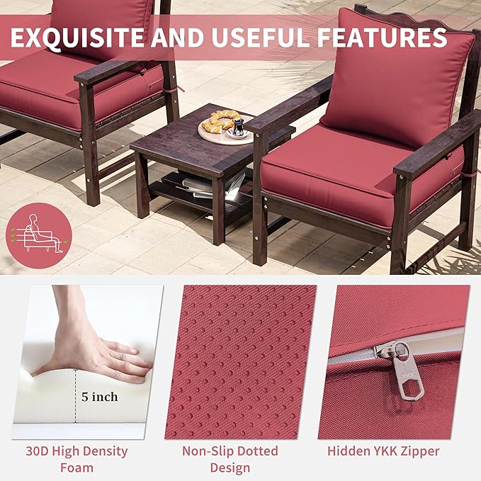 Premium Outdoor Seat Cushion Chair Cushions for Patio Furniture 24 L X 24 W X 5 H Waterproof & Fade Resistant Deep Seat and Backrest Cushion Set with Removable Covers for Chair, Sofa
