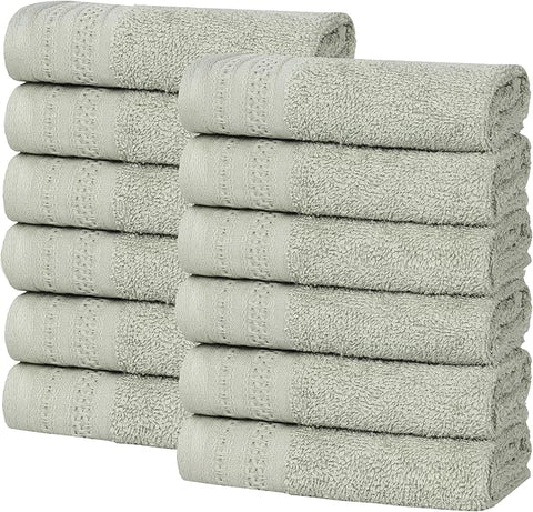 Superior Honeycomb Cotton Medium Weight Towels, for Guest Bath, Master Bathroom, Shower, Quick Dry, Adults, Home Essentials, Textured Waffle Border, Assorted Towel Set, 12 Piece Face Towel Set, Sage