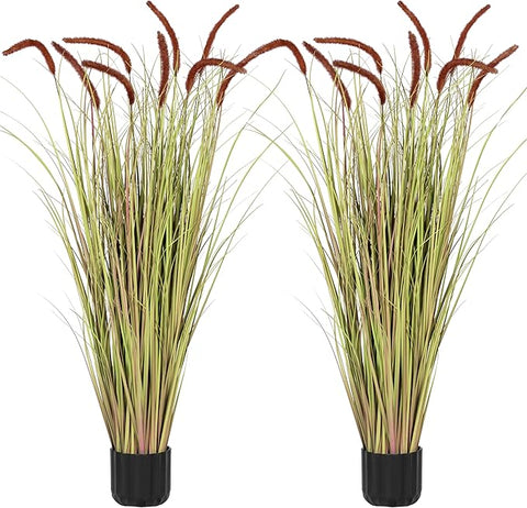 Sunnyglade 4 FT 2-Pack Artificial Horsetail Reed Grass, Fake Topiary Plant Tree in Pot, Cement Filled Pot Faux Flower Plants, Housewarming Gift Potted Bushes for Home Indoor Outdoor Office Decor
