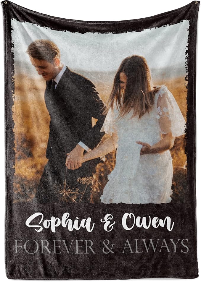 Ships Next Day, Custom Blanket with Picture and Text - Printed in USA, Personalized Photo Blanket with Text (Fleece 96x120)