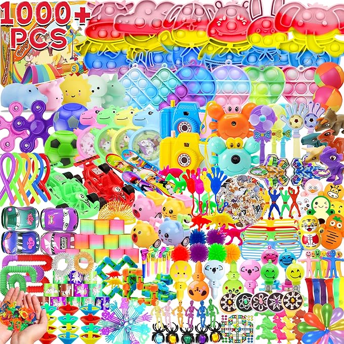 1000+ PCS Party Favors for Kids,Fidget Toys Pack,Valentines Stocking Stuffers, Birthday Gift, Treasure Box,Goodie Bag Stuffers, Carnival Prizes, Toys Filler Sensory Toy for Classrooom