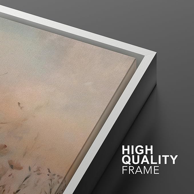 MUDECOR Framed Canvas Print Wall Art Forest and Lake Landscape Vintage Nature Scenery Illustrations Modern Art Decorative Bohemian Chic for Living Room, Bedroom, Office - 24"x36"x2 White