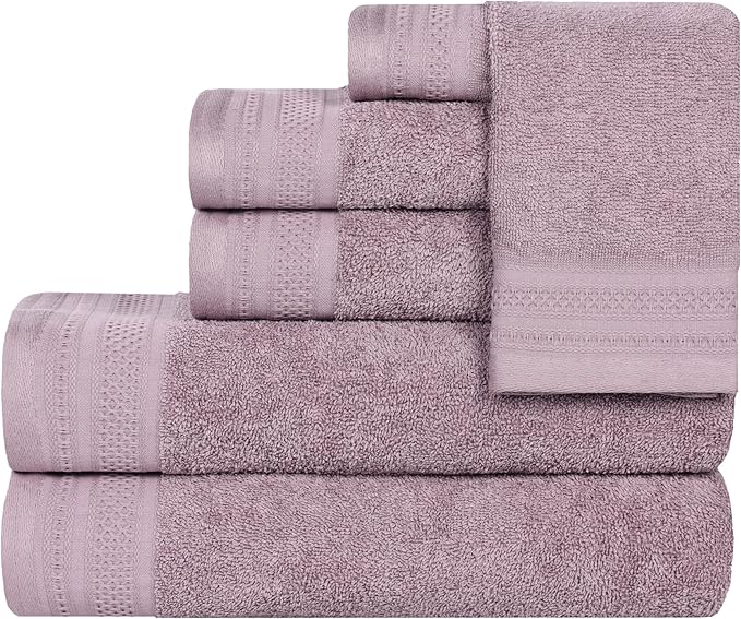 Superior Honeycomb Cotton Medium Weight Towels, for Guest Bath, Master Bathroom, Shower, Quick Dry, Adults, Home Essentials, Textured Waffle Border, Assorted Towel Set, 6 Piece Towel Set, Sea Fog