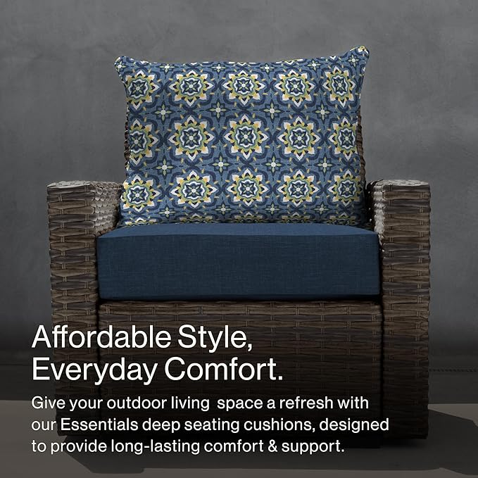 Honeycomb Outdoor Essentials Deep Seat, 24 x 24, Medina Medallion Blue Chair Cushion for Patio Furniture