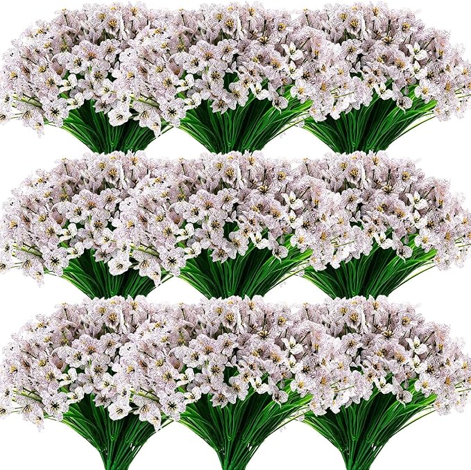 Zeyune 56 Bundles Artificial Flowers Fake UV Resistant for Outdoor Plastic Greenery Shrubs Plants No Fade Faux Flower for Garden Porch Patio Window Wedding Party Decor(White,Bright)