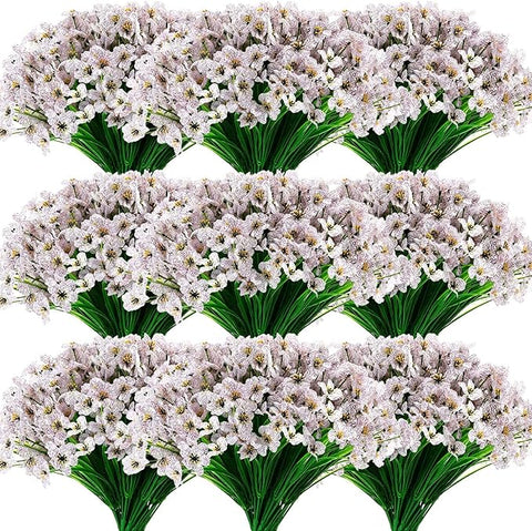 Zeyune 56 Bundles Artificial Flowers Fake UV Resistant for Outdoor Plastic Greenery Shrubs Plants No Fade Faux Flower for Garden Porch Patio Window Wedding Party Decor(White,Bright)
