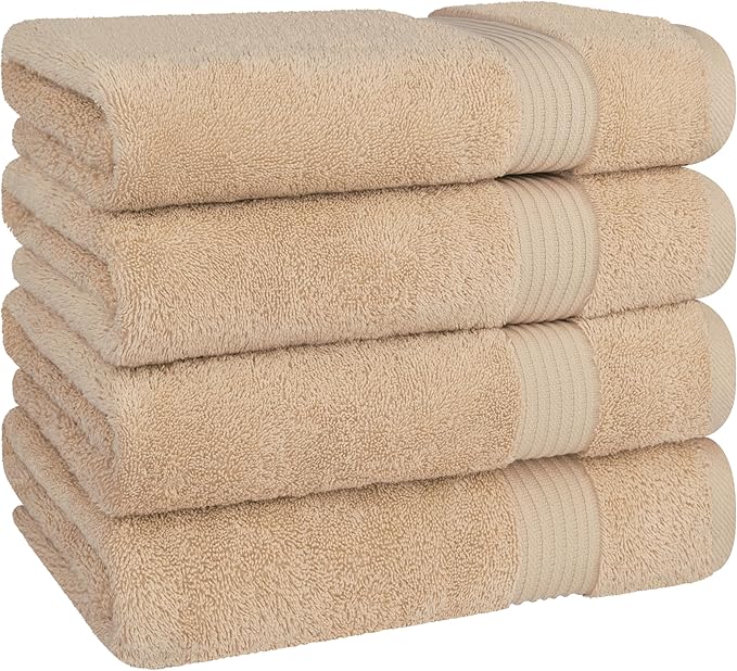 Cotton Paradise 4 Piece Turkish Bath Towels for Bathroom, 100% Cotton Extra Large Soft Plush Towels Bathroom Set, Beige