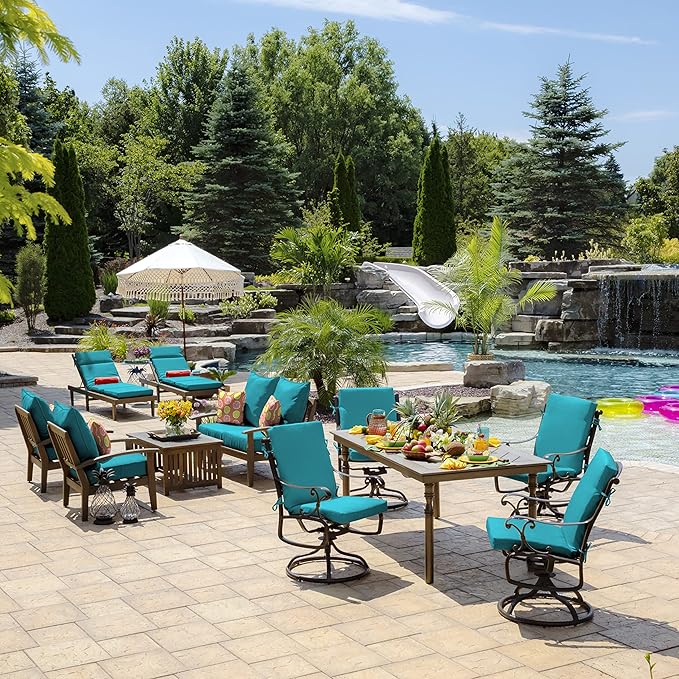 Arden Outdoor Deep Seat Cushion Set, 24 in x 24 in, Weather-Proof, Rain-Proof, Fade Resistant Patio Cushion for Chair, Sofa, and Couch Lake Blue Leala