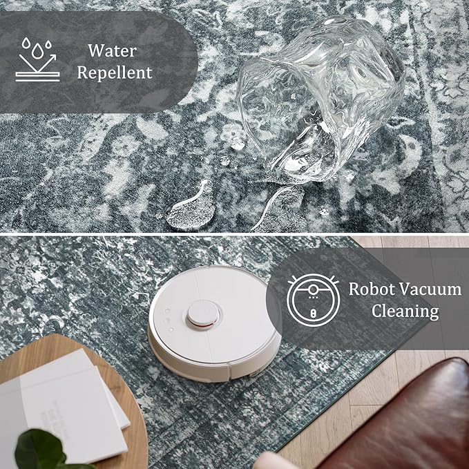 Morebes Area Rugs 9x12 - Soft, Washable Black Rugs for Living Room, Bedroom & Dining Room - Boho Distressed, Non Slip, Low Pile Carpet for Indoor Home Office