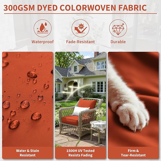 Premium Outdoor Seat Cushion Chair Cushions for Patio Furniture 22 L X 22 W X 4 H Waterproof & Fade Resistant Deep Seat and Backrest Cushion Set with Removable Covers for Chair, Sofa