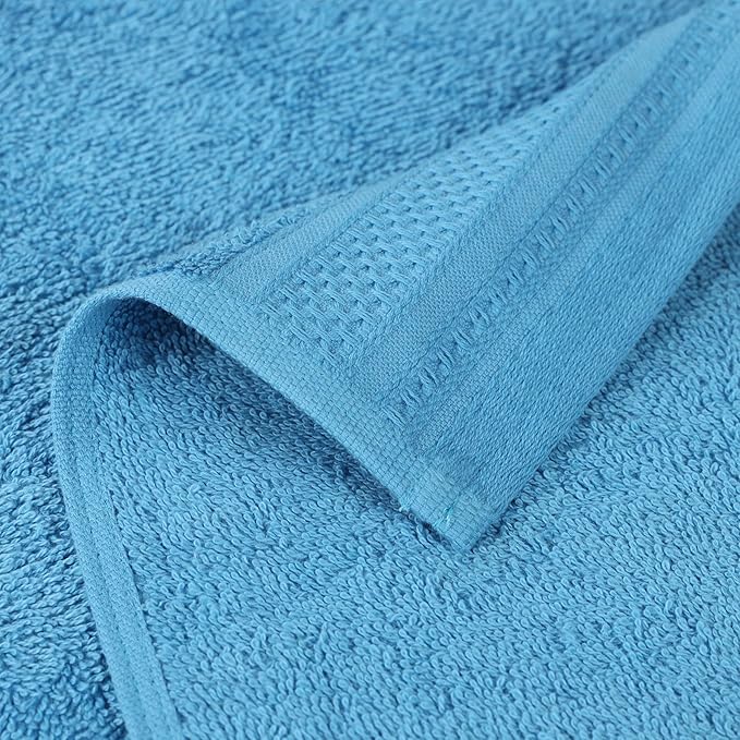 Superior Honeycomb 100% Cotton 500 GSM 12 Piece Bath Towel Set, 6 Washcloths, 4 Hand, 2 Bath Towels, Ideal for Bathroom, Kitchen or Beach, Quick Dry, Jacquard and Solid, Mid-Weight, Azure