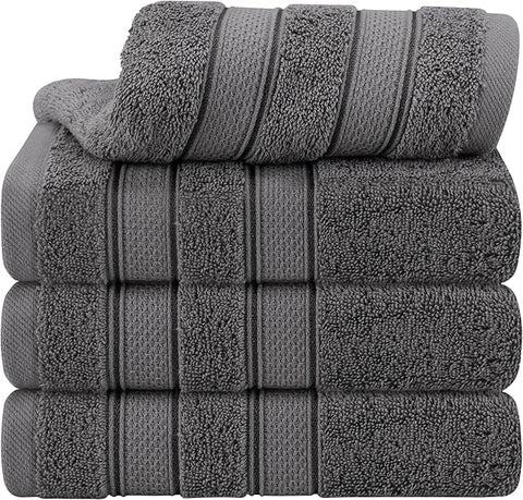 American Soft Linen Salem 100% Cotton Turkish 4 Piece Hand Towels for Bathroom, 600 GSM Soft Absorbent Quickdry Hand Face Towel Set, Dark Gray