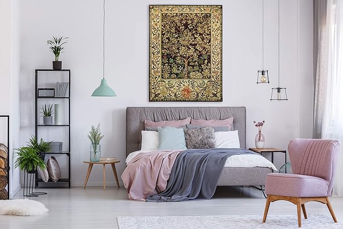 Tree of Life Umber by William Morris | Arts and Crafts Style Woven Tapestry Wall Art Hanging | Ornate Spiritual Tree Pattern | 100% Cotton USA Size 40x30