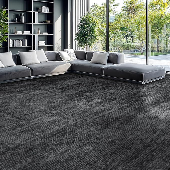 Washable Rug 6x9 Area Rugs for Living Room - Stain Resistant Non-Slip Backing Boho Rug for Bedroom,Durable & Ultra-Thin Vintage Large Area Rug(6x9,Black)