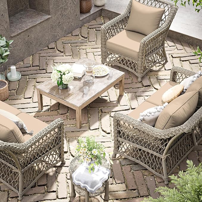 Premium Outdoor Seat Cushion Chair Cushions for Patio Furniture 24 L X 24 W X 5 H Waterproof & Fade Resistant Deep Seat and Backrest Cushion Set with Removable Covers for Chair, Sofa