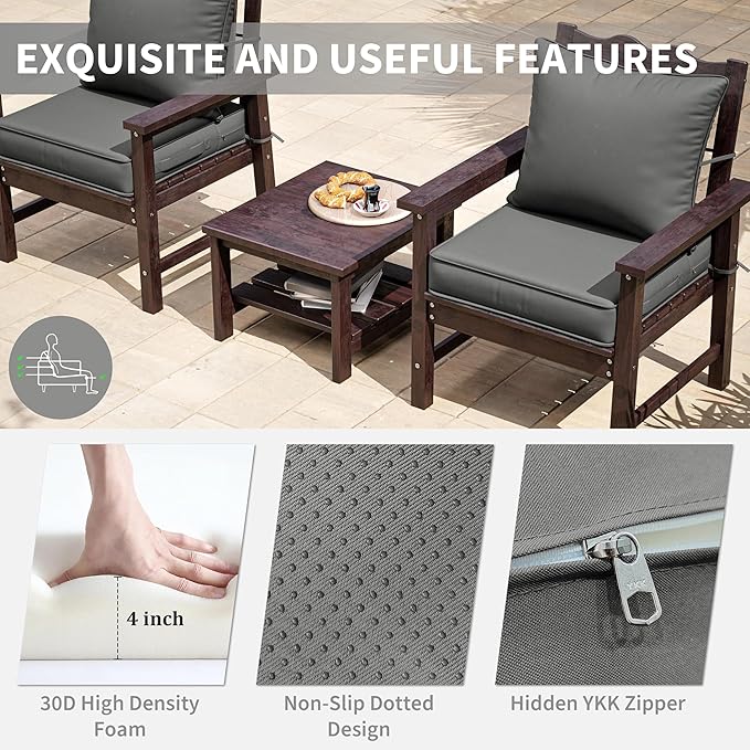 Premium Outdoor Seat Cushion Chair Cushions for Patio Furniture 22 L X 22 W X 4 H Waterproof & Fade Resistant Deep Seat and Backrest Cushion Set with Removable Covers for Chair, Sofa