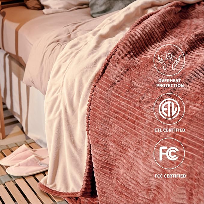 Heated Blanket Queen Size 84"x90",ETL Certification-6 Heating Levels Electric Blanket&1-10 Hour Auto Off,Heating Blanket with Dual Controller(RED)