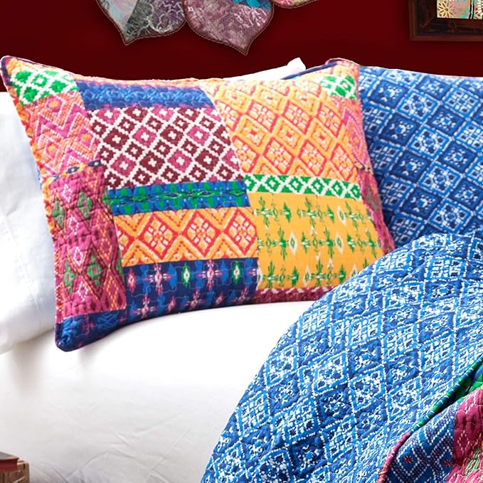 Lush Decor Misha 3-Piece Quilt Set, Queen, Fuchsia/Navy