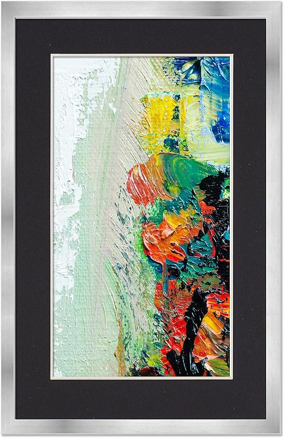 11.5x17 Frame with Mat - Silver 14x19 Frame Wood Made to Display Print or Poster Measuring 11.5 x 17 Inches with Black Photo Mat