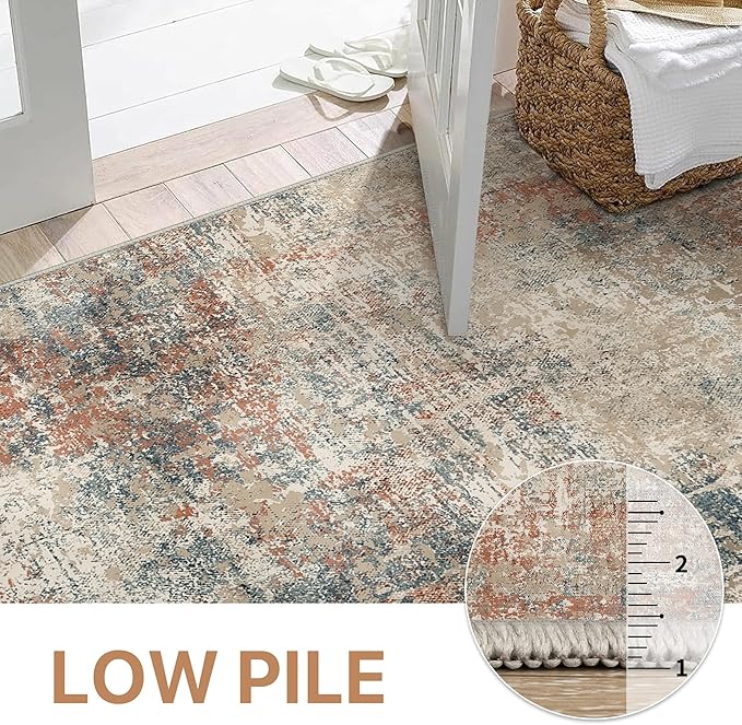 GENIMO Washable Area Rugs for Living Room Bedroom, 5x7 Modern Abstract Non Slip Rug, Low Pile Soft Contemporary Indoor Floor Carpet Cover for Dining Room Kitchen, Multi