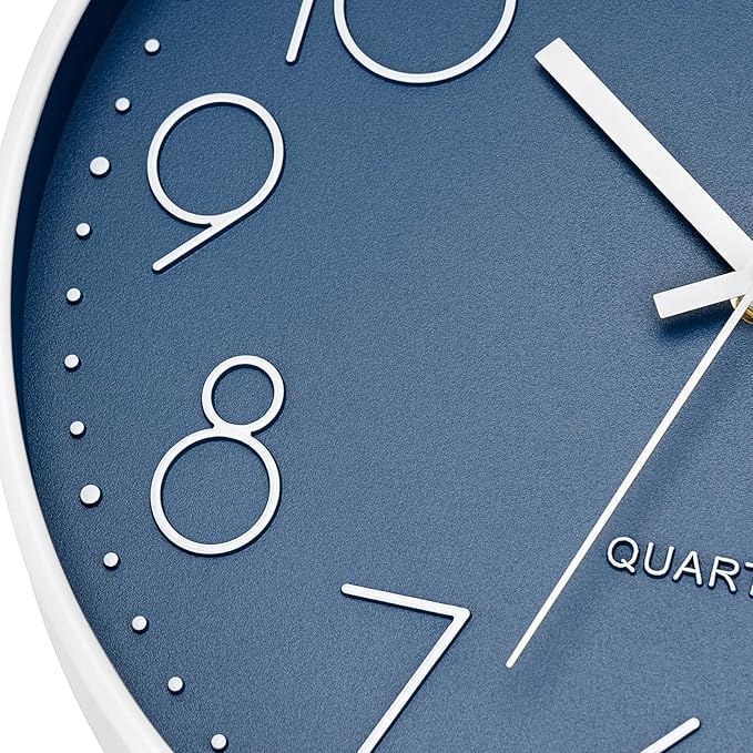 Foxtop Modern Wall Clock Silent Non Ticking Battery Operated Quartz Round Wall Clock Decor for Bedroom Kitchen Home Office School (12 Inch, Cerulean)