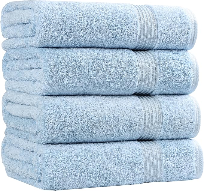 Superior Egyptian Cotton 4-Piece Bath Towel Set for Shower, Bath, Spa, Resort, Hotel, Soft Body Towels, Airbnb Essentials, Apartment, Dorm, Quick Dry, Absorbent, Bathroom Basics, Light Blue