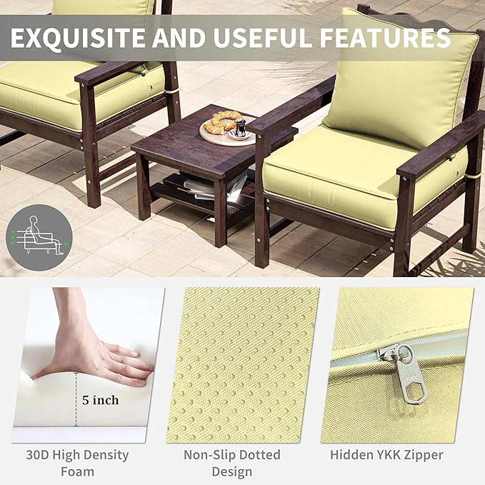 Premium Outdoor Seat Cushion Chair Cushions for Patio Furniture 24 L X 24 W X 5 H Waterproof & Fade Resistant Deep Seat and Backrest Cushion Set with Removable Covers for Chair, Sofa
