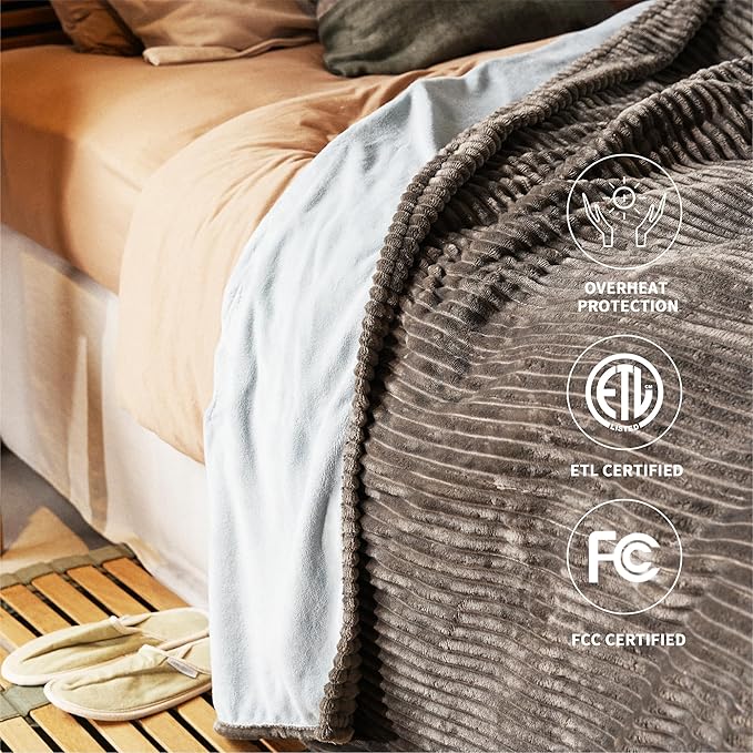 Heated Blanket King Size 100"x90",ETL Certification-6 Heating Levels Electric Blanket&1-10 Hour Auto Off,Heating Blanket with Dual Controller (Grey)