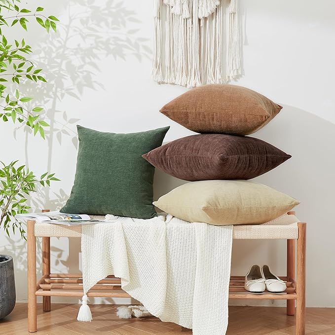 GAWAMAY Decorative Square 16x16 Inch Throw Pillow Covers Set of 2, Super Soft Chenille Pillows Farmhouse Fall Pillowcase for Living Room Bedroom Sofa Couch Cushion Cover Brown 40x40cm (No Inserts)