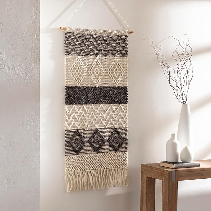 Mark&Day Wall Hanging, Flaurling Bohemian/Global Farmhouse Charcoal Tapestry Wall Hanging for Living Room, Bedroom, Office or Kitchen (44"H x 22"W)