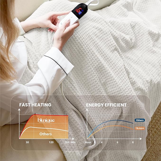 Heated Blanket Electric Blanket Full Waffle,72x84 Inches Sherpa Fleece Fast Heating Blanket 6 Heating Levels & 10 Hours Auto Off ETL Certification,Beige Full