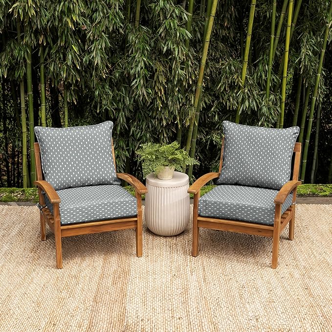 Arden earthFIBER Outdoor Deep Seat Cushion Set, 24 x 24, Rain-Proof, Fade Resistant, Deep Seat Bottom and Back Cushion for Chair, Sofa Stone Grey Dot