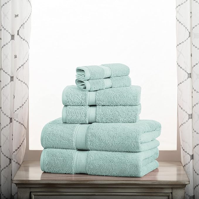 BLUENILEMILLS Premium Towel Collection, Egyptian Cotton Towels for Shower and Bathroom Assorted 6-Piece Towel Set, 30" x 55", 20" x 30", 13" x 13", Sea Foam by Blue Nile Mills