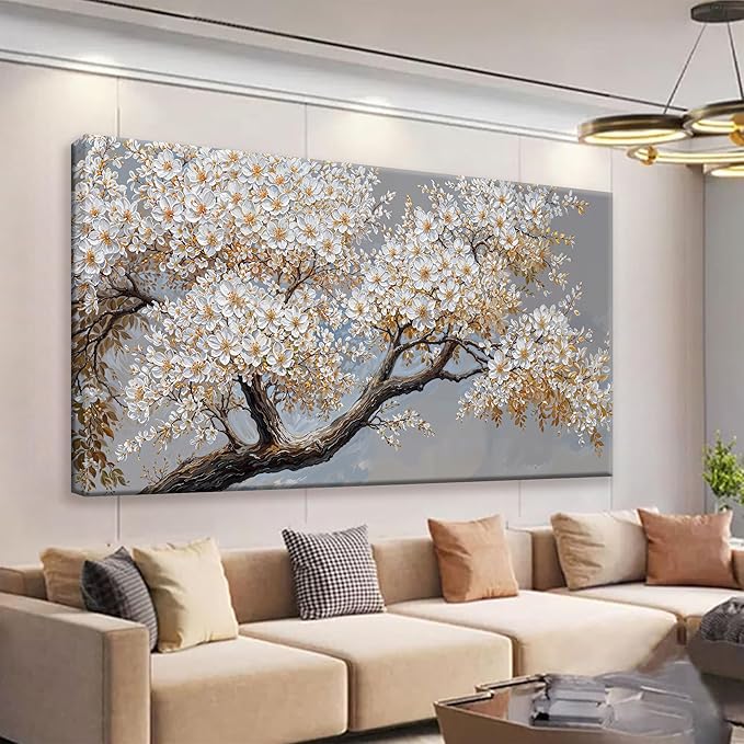 Large Wall Art Decor Modern White Flowers On Tree Artwork Prints Decor Ready To Hang Canvas Wall Art For Living Room Office Bedroom Wall Decor Kitchen 29x58 Inch